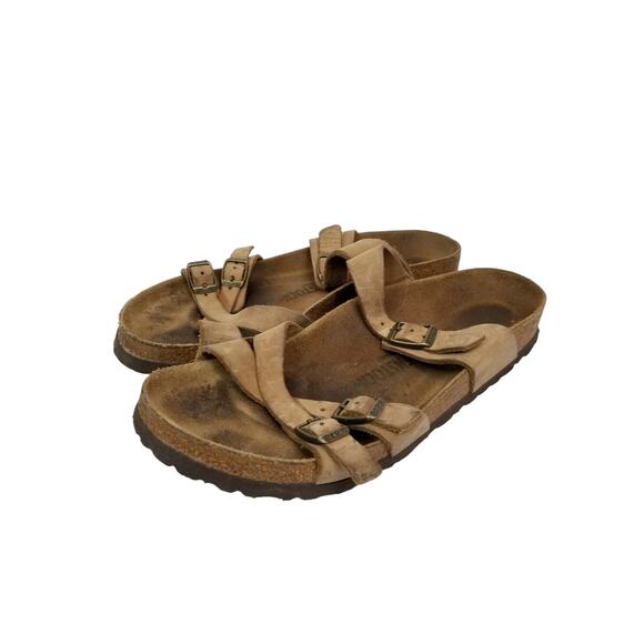 Birkenstock Shoes - Birkenstock Women's Franca Leather Sandals Slides Tan Size 40